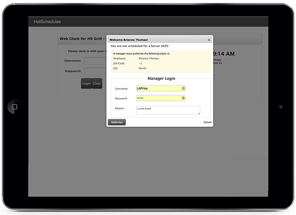 WebClock Screen